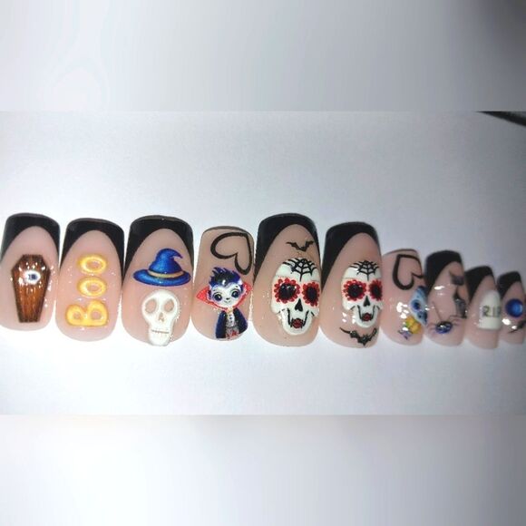 Hand crafted custom print 10pc short acrylic press on nails sz medium - Picture 2 of 6